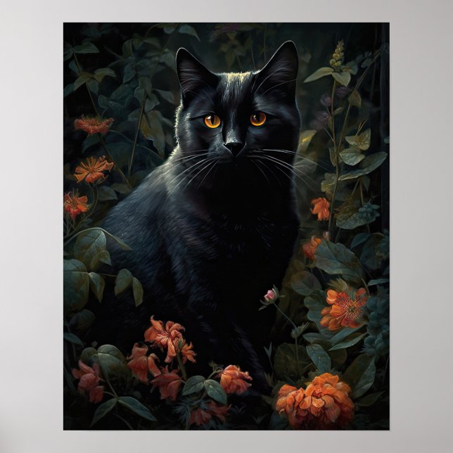 Poster de Impressão de Arte de Gato Negro (Frente)