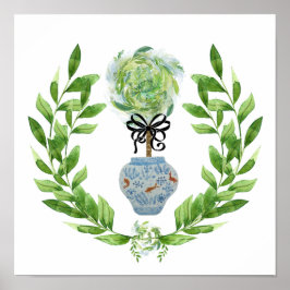 Poster de Impressão de Arte de Ginger Azul e Branc