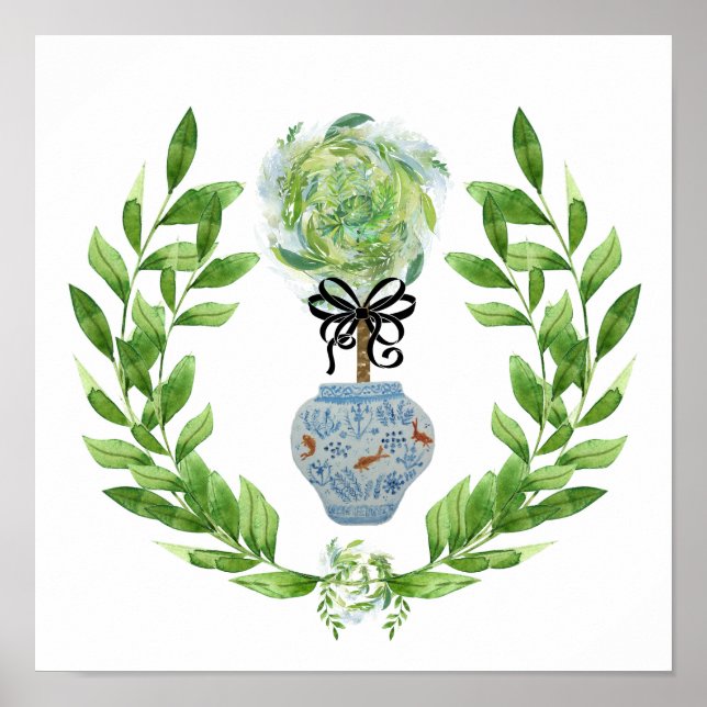 Poster de Impressão de Arte de Ginger Azul e Branc (Frente)