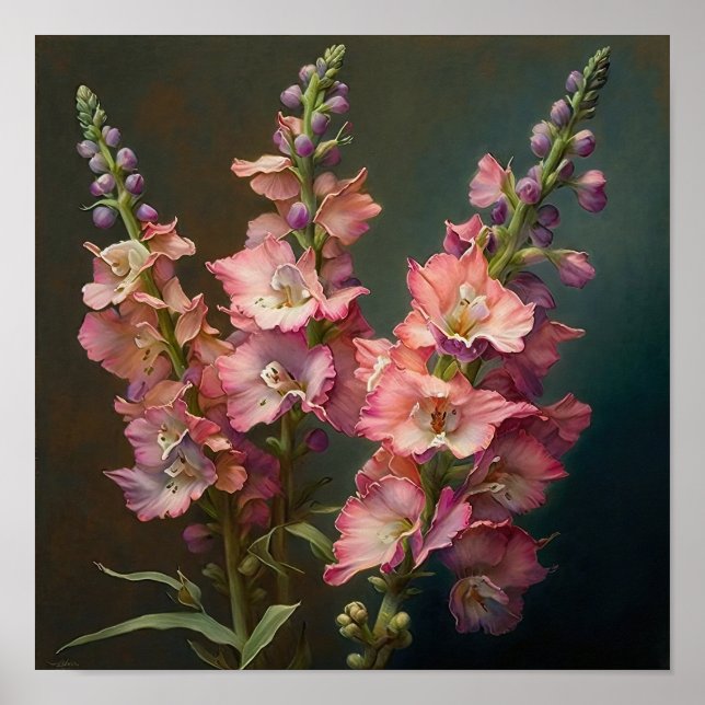 Poster de Impressão de Arte Flor Delfina Rosa (Frente)