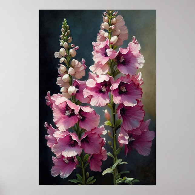 Poster de Impressão de Arte Flor Delfina Rosa (Frente)