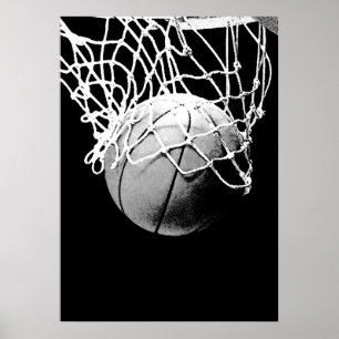 Poster de Impressão de basquete preto-branco único