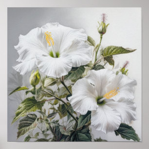 Poster de Impressão de Flor Branco Hibiscus