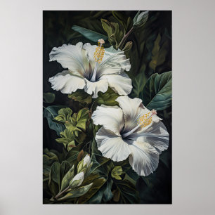 Poster de Impressão de Flor Branco Hibiscus