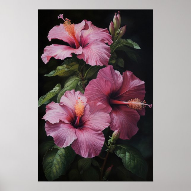 Poster de Impressão de Flor de Hibiscus Rosa (Frente)
