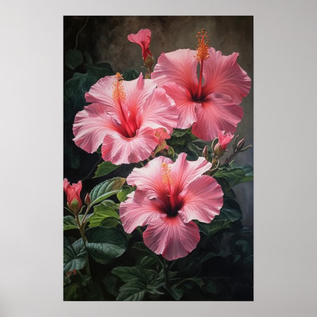 Poster de Impressão de Flor de Hibiscus Rosa (Frente)