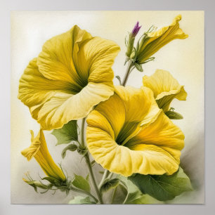 Poster de Impressão de Flor de Petunias Amarelas