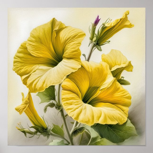 Poster de Impressão de Flor de Petunias Amarelas (Frente)