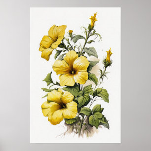 Poster de Impressão de Flor de Petunias Amarelas