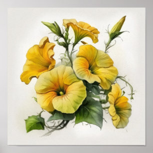 Poster de Impressão de Flor de Petunias Amarelas