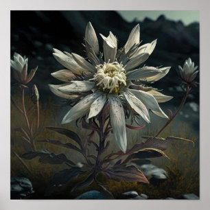 Poster de Impressão de Flor Edelweiss Branco