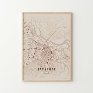 Pôster de Impressão de Mapa Rústico de Savannah Pr