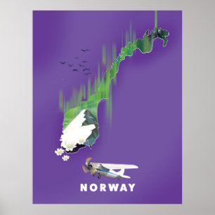 poster de impressão ilustrado do mapa da Noruega.