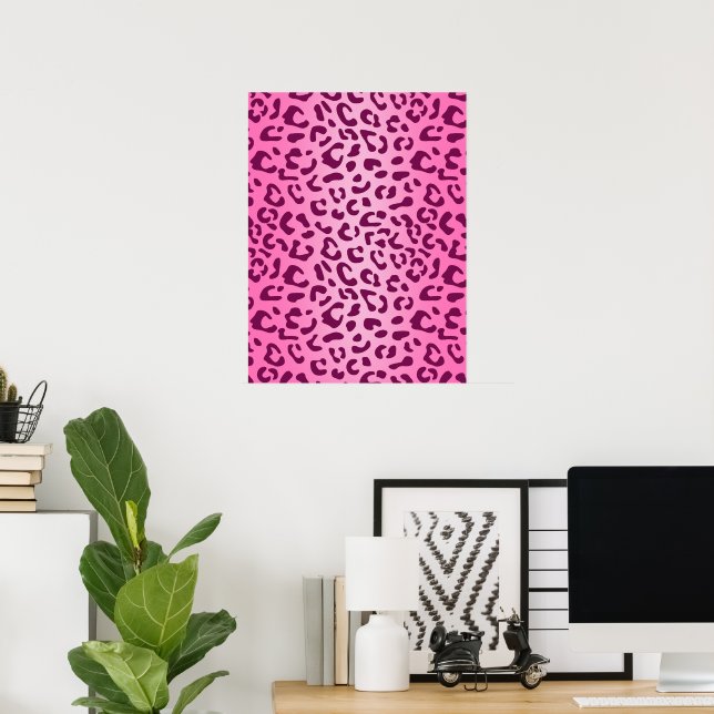 Poster de Impressão Leopardo Rosa na moda (Escritório em casa)