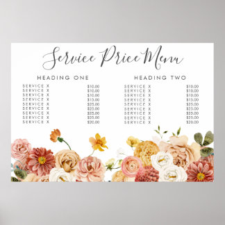Poster de Impressão Personalizada do Menu de Preço