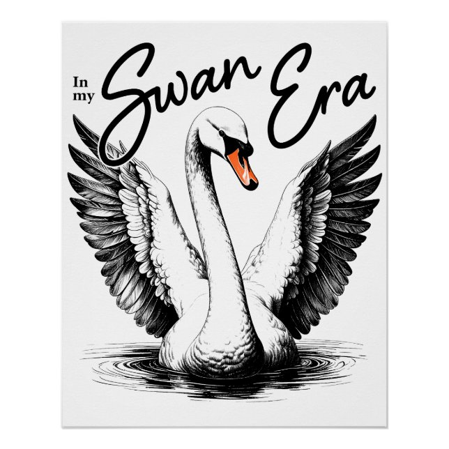 Poster de Impressão Preto Era Swan Vintage (Frente)