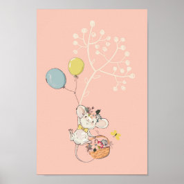 poster de infantário rosa-bebê - ratinho fofo