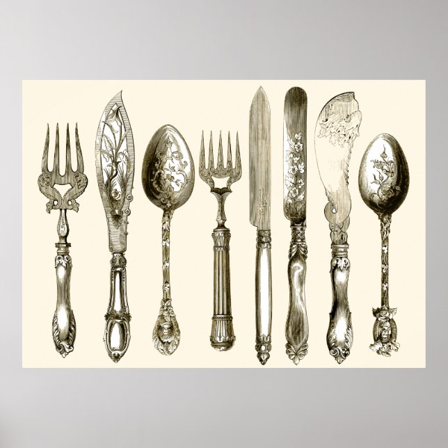 Poster de Jantar de Vintage Cutlery (Frente)