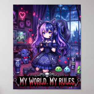 Poster de Jogadora Kawaii Gótica "Meu Mundo, Minha