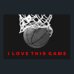 Poster de Jogo do Amor com Basquete Vermelho Negro<br><div class="desc">Eu Adoro Este Jogo. Esportes populares - Imagem de bola de basquete.</div>