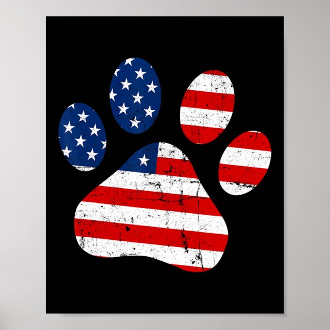 Poster De Julho, Cute Dog Paw Usa, Independência de Bande (Frente)