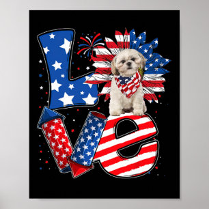 Poster De Julho Decor Patriótico Amor Shih Tzu Dog Usa Ba