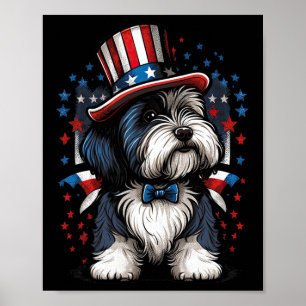 Poster De Julho Patriótico Collie Dog Bandeira Us