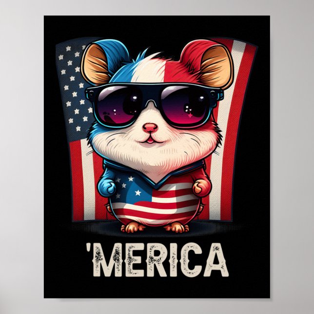Poster De Julho Patriótico Hamster Merica (Frente)