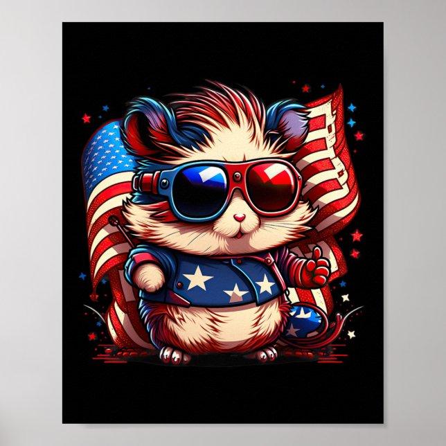 Poster De Julho Patriótico Hamster Norte-Americano (Frente)