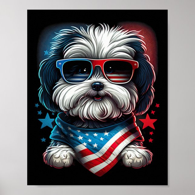 Poster De Julho Patriótico Havanese Dog Bandeira Us (Frente)