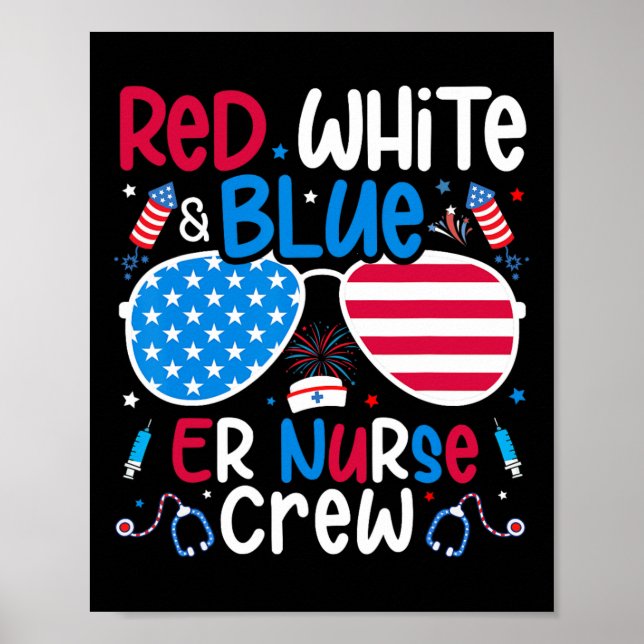Poster De Julho Red White Blue Er Enfermeira Nur Patrióti (Frente)