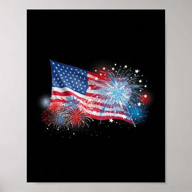 Poster De Julho Red White E Blue Fireworks Mostram Bandei (Frente)
