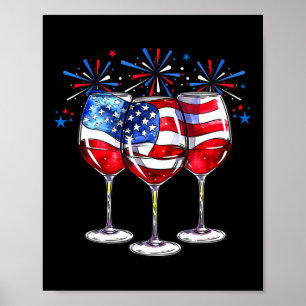 Poster De Julho Vinho Gles Patriótico Red White Blue Usa