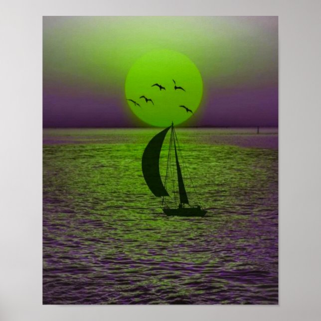 Poster de la puesta de sol con el mar (Frente)