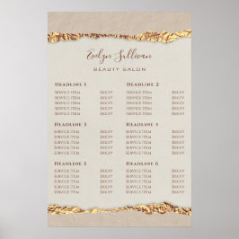 Poster de Lista de Preços de Papel Dourado