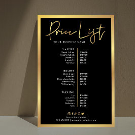Poster de Lista de Preços Preto e Dourado do Lista