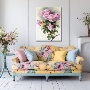 Póster De Longpre Pink Roses Bumblebes 1899