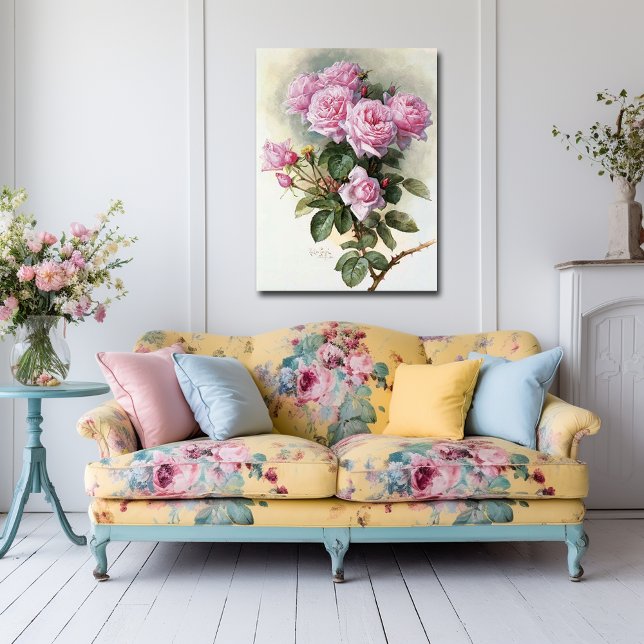 Póster De Longpre Pink Roses Bumblebes 1899 (Criador carregado)