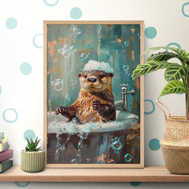 Poster de Lontra Fofa no Banho de Espuma (Criador carregado)