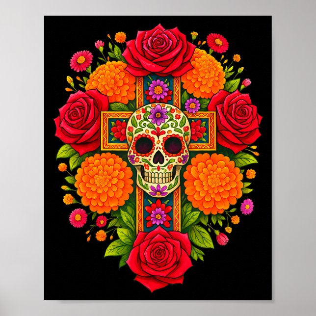 Poster De Los Muertos Day Of The Dead Sugar Skull Christi (Frente)