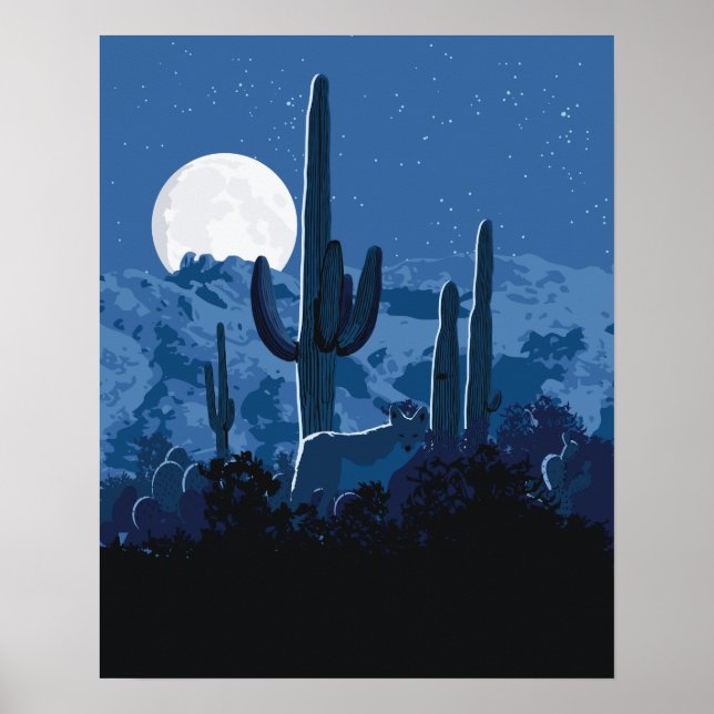 poster de Lua de Coyote Sudoeste de 20" x16" (Frente)