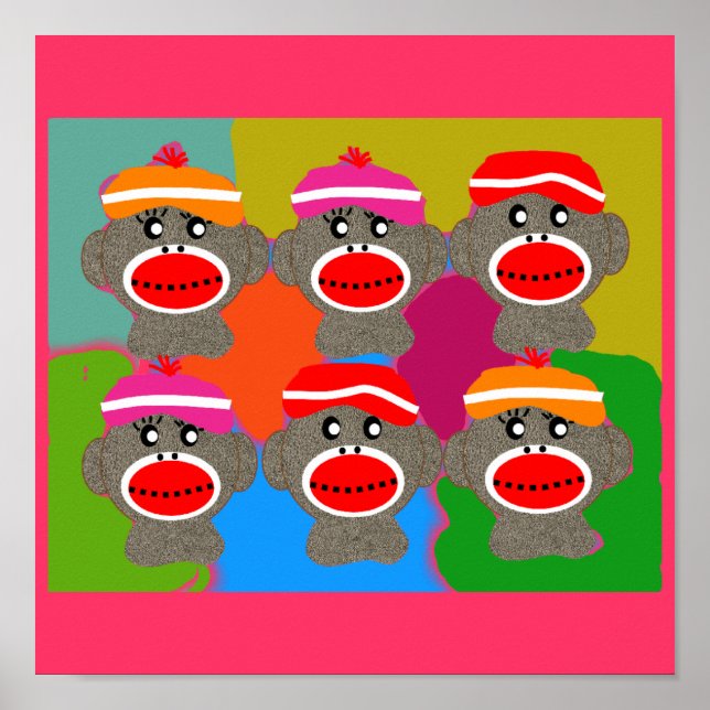 Poster de macaco-meia — Popart — 6 macacos (Frente)