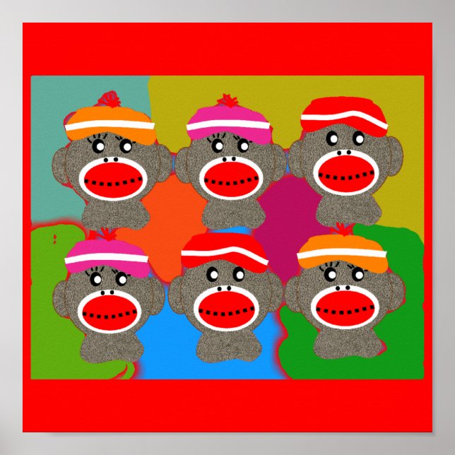 Poster de macaco-meia — Popart — 6 macacos (Frente)