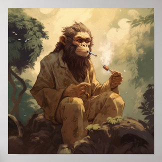 Poster de Macaco Único de Anime: Macaco de Fumagem