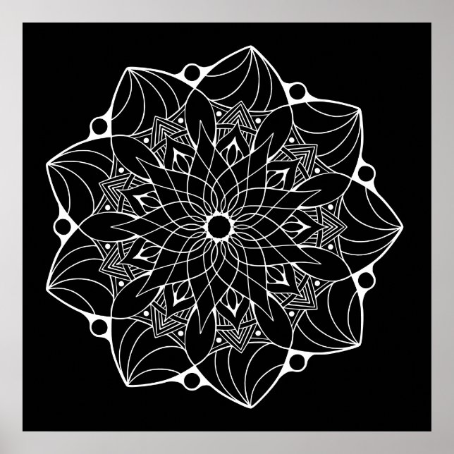 Poster de Mandala Grande com Fundo Negro (Frente)