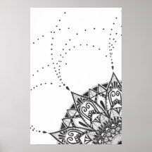 Poster de mandala preto e branco