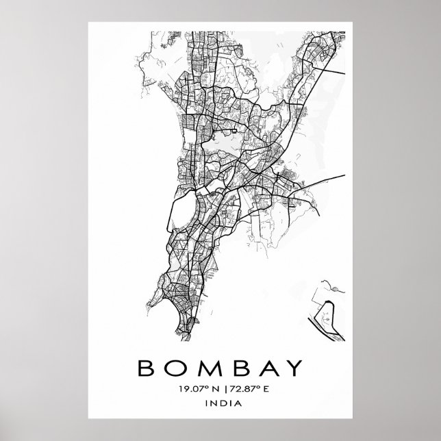Poster de Mapa Bombaim/Mumbai | Maharashtra| Índia (Frente)