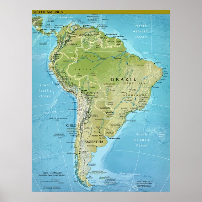 Poster de Mapa da América do Sul (Frente)