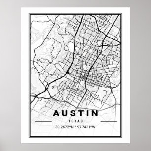 Poster de Mapa da Cidade do Viagem de Austin Texas