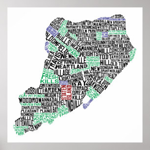 Poster de Mapa de 32 x 32" de Staten Island